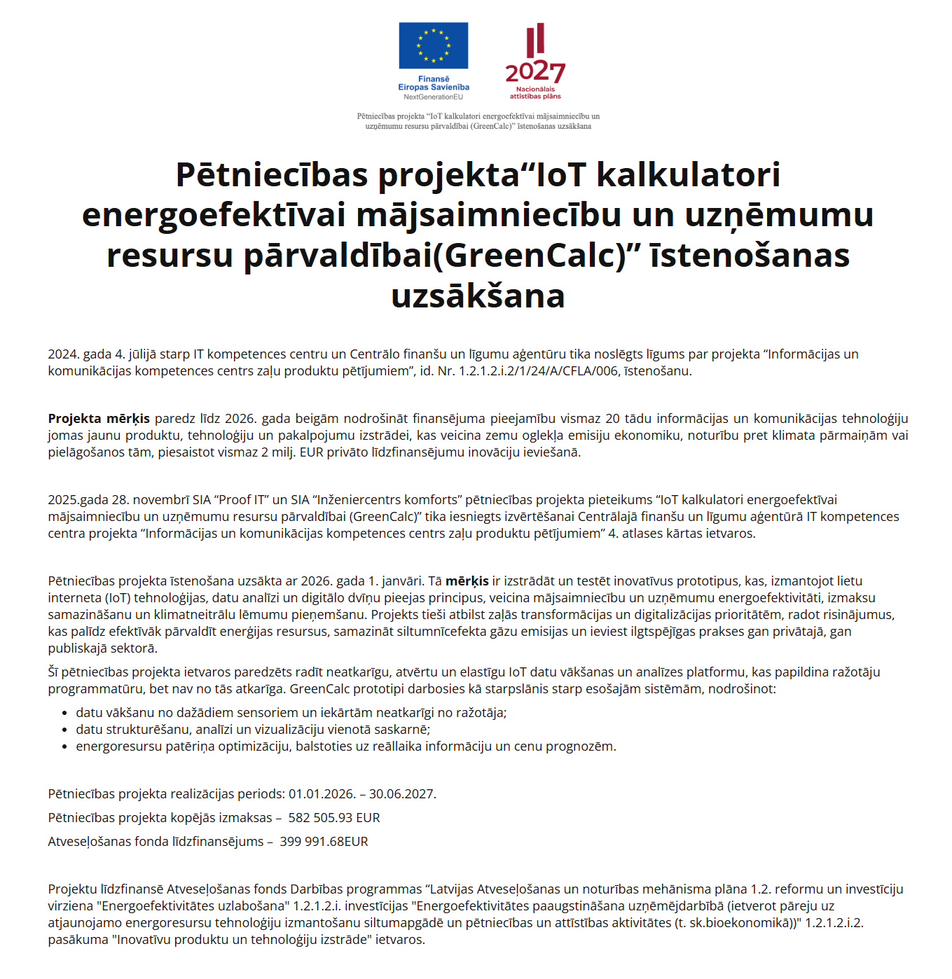 Pētniecības projekts GreenCalc